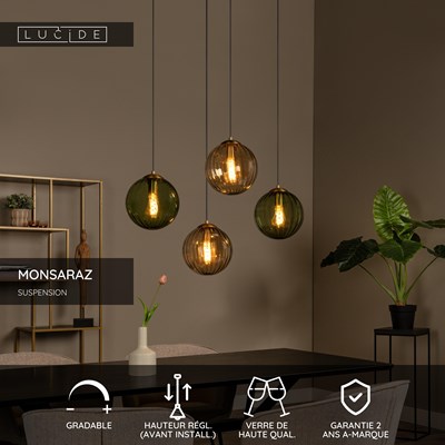 Lucide MONSARAZ - Suspension - 4xE27 - Vert